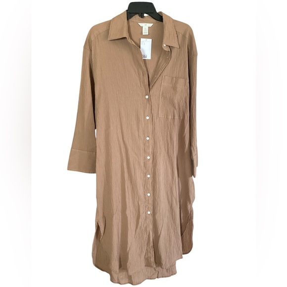H&M Maxi Brown Shirt Dress Dovetail Sides Patch Pocket Front Button Small NWT - Picture 13 of 14